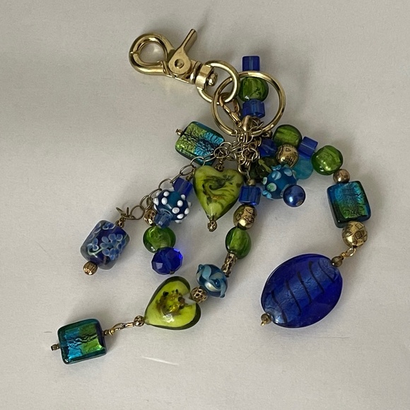 Hand Crafted Accessories - Multi color glass, crystal, metal beads bag charm, keychain, keyring Handmade